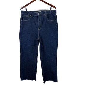 Oliver Logan Jeans Womens 34 Blue Aberdeen High Rise Wide Leg Raw Hem Crop Denim